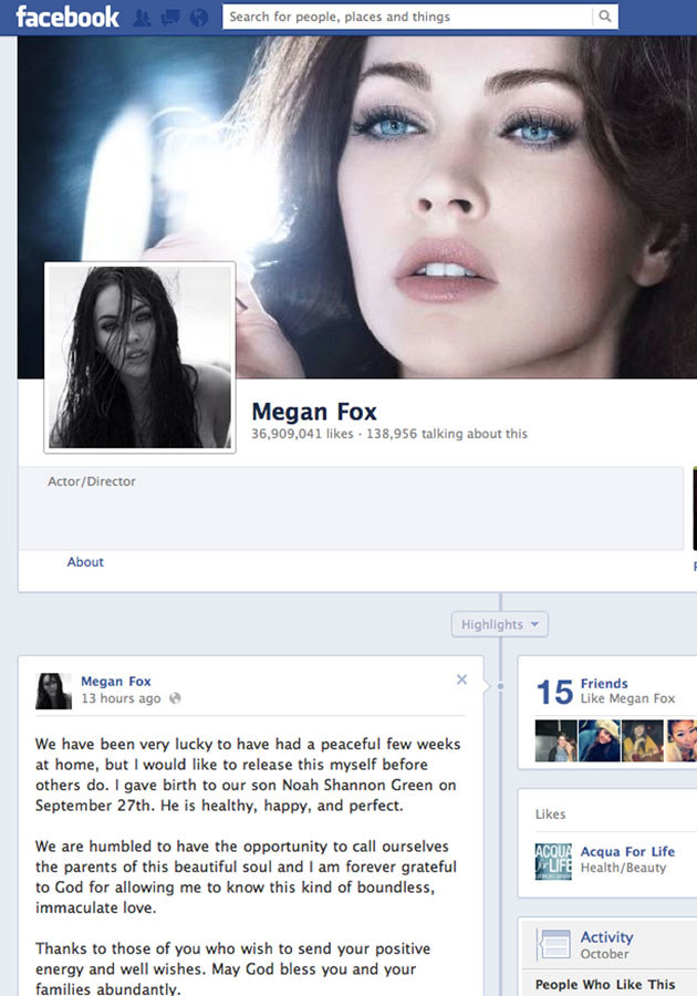Radosną nowinę Megan Fox obwieściła na Facebooku /Splashnews