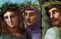 Rafael, Parnas, fragment z głowami Korynny, Petrarki i Anakreonta /Encyklopedia Internautica