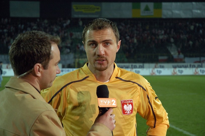 Rafał Patyra w rozmowie z Jerzym Dudkiem w 2005 roku po meczu z Azerbejdżanem /Tricolors /East News