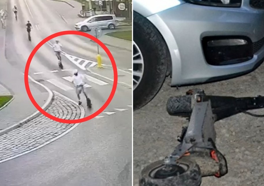 Rajd na hulajnogach przez myślenickie rondo, fot. Policja Myślenice /