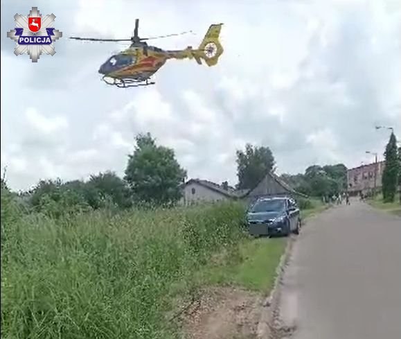 Ranny czterolatek został przetransportowany helikopterem do lubelskiego szpitala /KWP Lublin /
