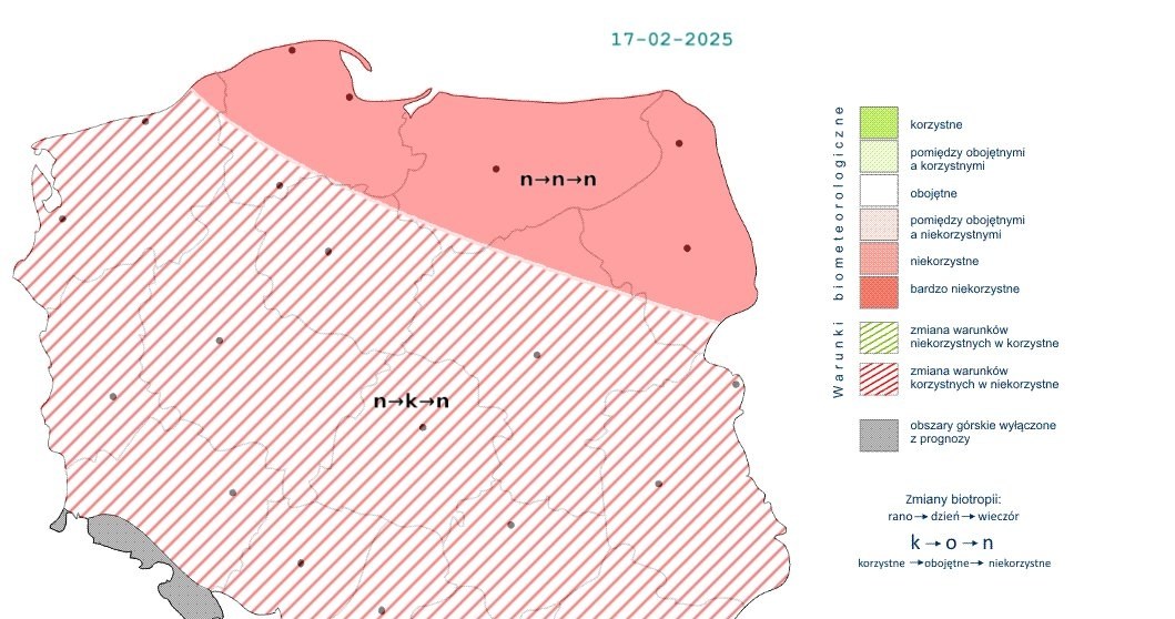 Rano i wieczorem z powodu mrozu warunki będą niekorzystne. W ciągu dnia jednak w przeważającej części kraju biomet przejściowo będzie korzystny /IMGW /