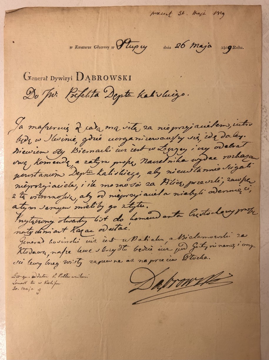 Raport generała Jana Henryka Dąbrowskiego złożony 26 maja 1809 r /Archiwa Państwowe
