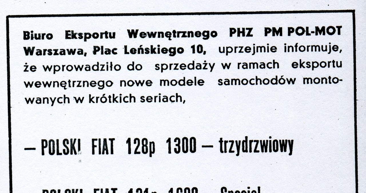 Reklama prasowa zamieszczona w tygodniku „Motor” na początku 1975 roku /Archiwum Tomasza Szczerbickiego