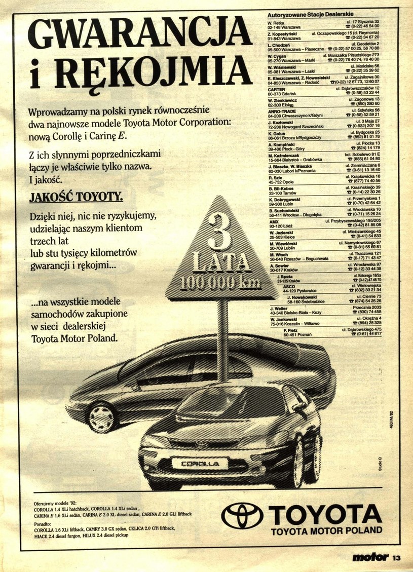 Reklama Toyoty w tygodniku "Motor" /Informacja prasowa