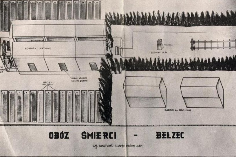 Rekonstrukcja obozu w Bełżcu na podstawie wspomnień Rudolfa Redera, 1946 r. /RSW /Agencja FORUM
