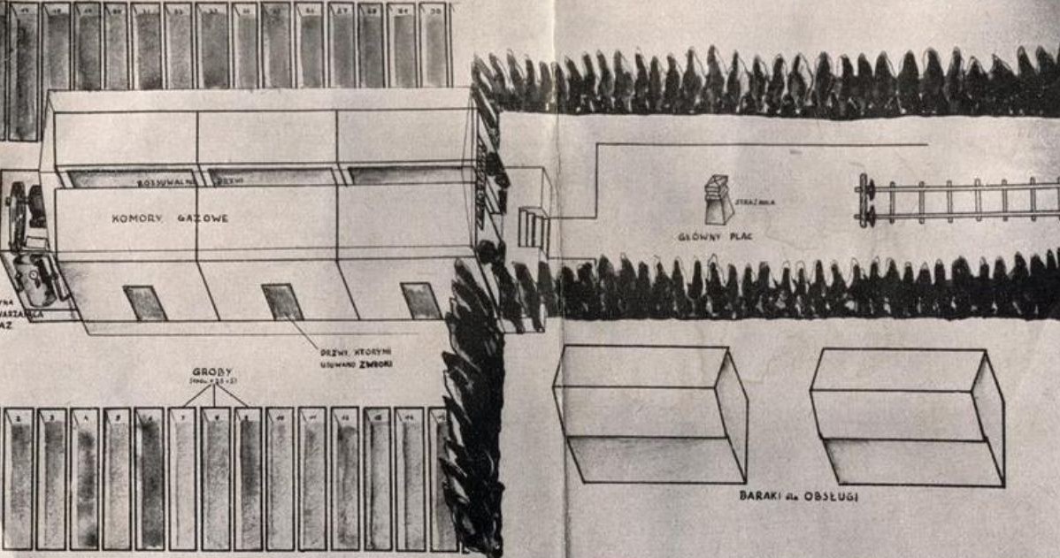 Rekonstrukcja obozu w Bełżcu na podstawie wspomnień Rudolfa Redera, 1946 r. /RSW /Agencja FORUM