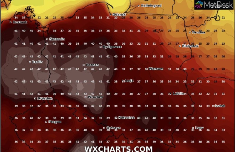 Rekordowa prognoza pogody /wxcharts.com /zrzut ekranu