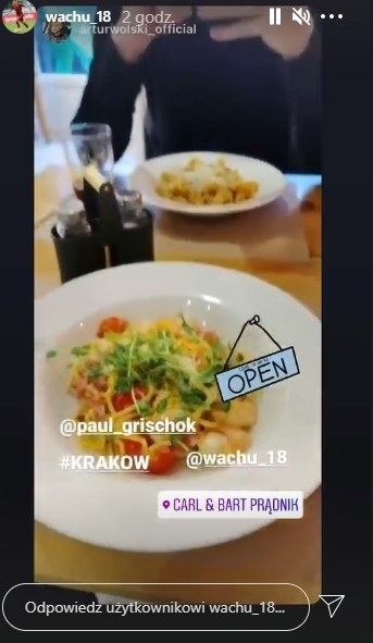 Relacja Krystiana Wachowiaka z jednej z krakowskich restauracji /Instagram/wachu_18 /