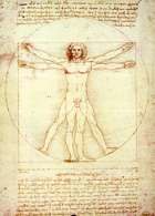 Renesans: studium proporcji ludzkiego ciała według Witruwiusza, rysunek z notatkami Leonarda da Vi /Encyklopedia Internautica