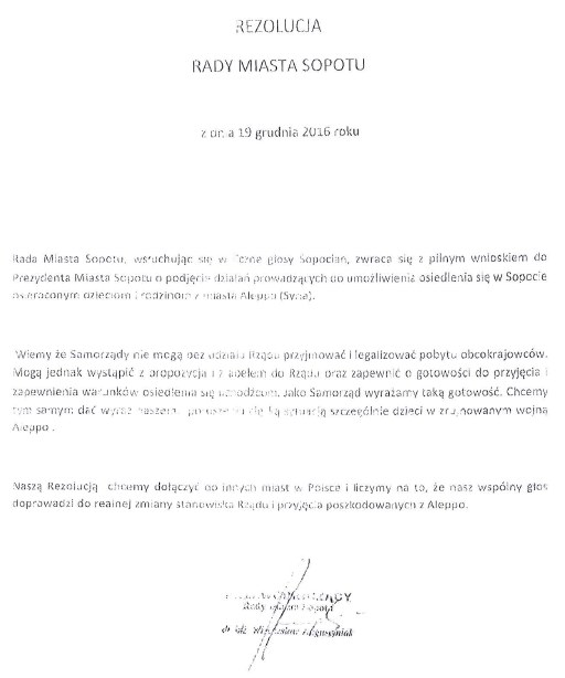 Rezolucja Rady Miasta Sopotu z 19 grudnia /