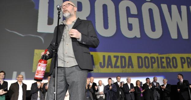 Reżyser Wojtek Smarzowski i pozostali twórcy filmu "Drogówka" / fot. Euzebiusz Niemiec /AKPA