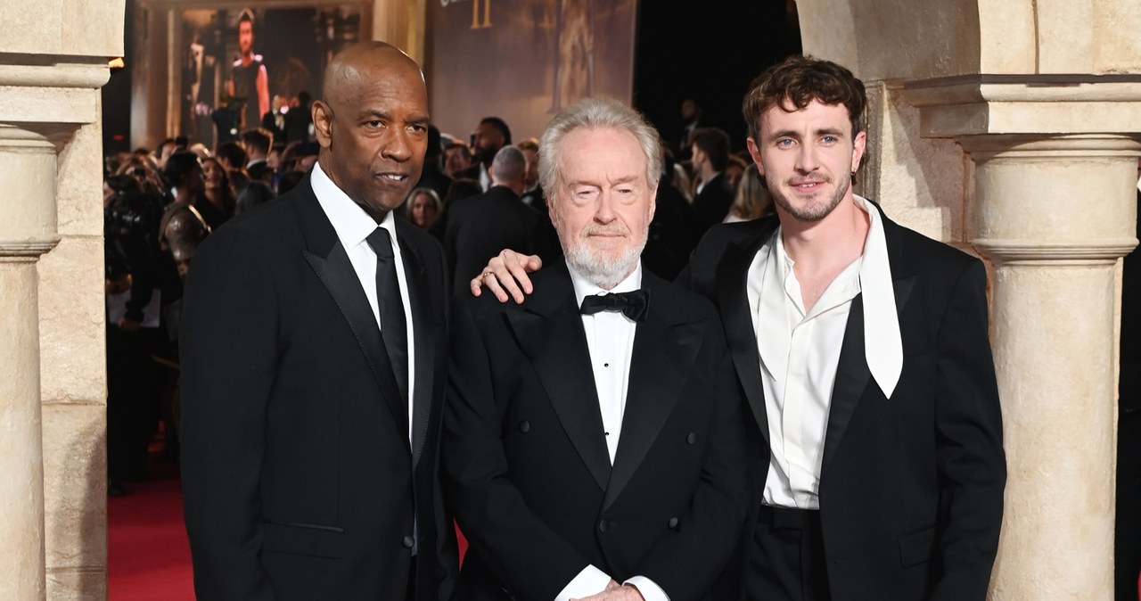 Ridley Scott z Denzelem Washingtonem i Paulem Mescalem na premierze filmu "Gladiator II" /Alan Chapman/Dave Benett/WireImage /Getty Images