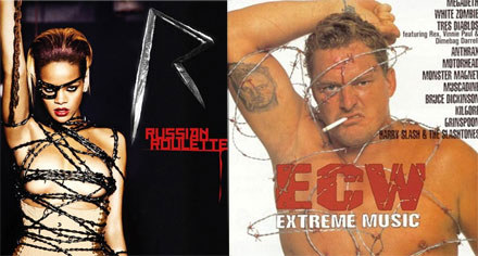 Rihanna i zapaśnik z okładki "ECW: Extreme Music" /