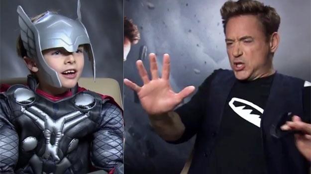 Robert Downey Jr w trakcie wywiadu z Małym Thorem - fot. You Tube / Marvel /