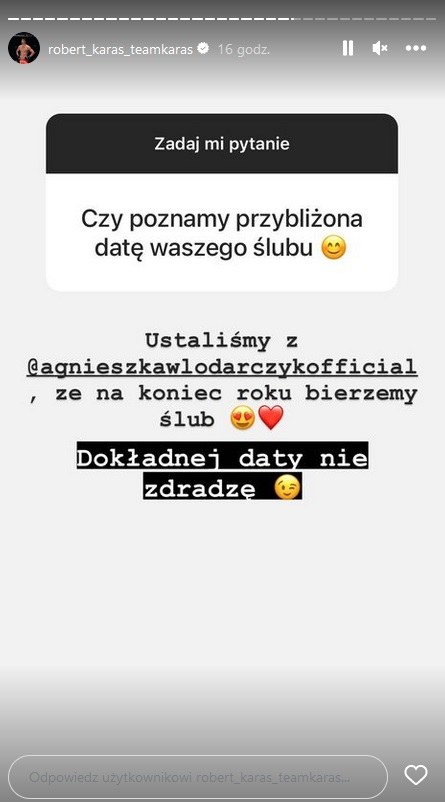 Robert Karaś o ślubie z Agnieszką Włodarczyk /www.instagram.com/robert_karas_teamkaras /Instagram