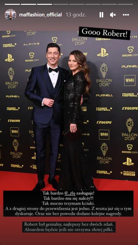 Robert Lewandowski i Anna Lewandowska na gali wręczenia Złotej Piłki fot. Instagram (instagram.com/maffashion_official) /Instagram