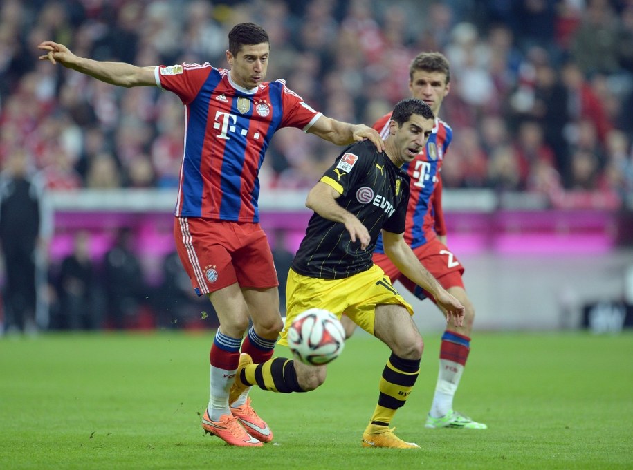 Robert Lewandowski i Thomas Mueller oraz Henrich Mchitarjan /ANDREAS GEBERT (PAP/EPA) /PAP/EPA