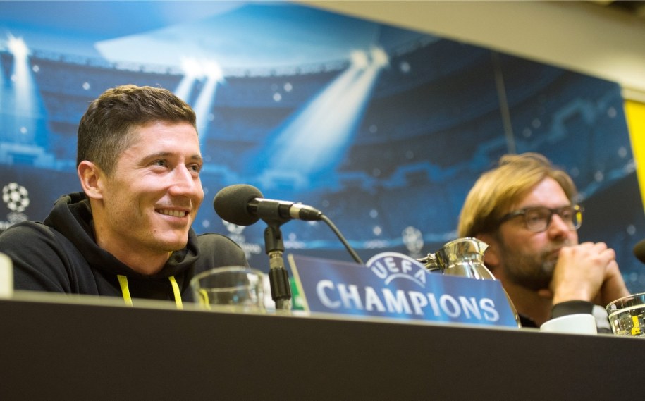 Robert Lewandowski i trener Borussii Dortmund Juergen Klopp /BERND THISSEN /PAP/EPA