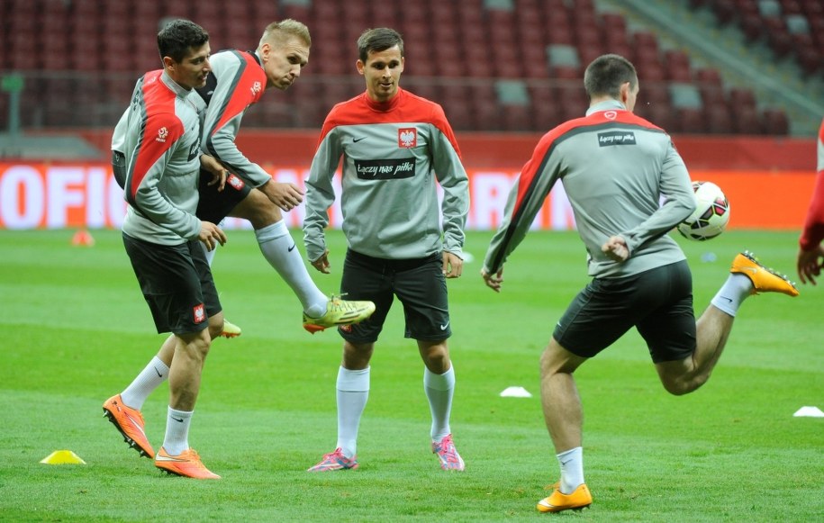Robert Lewandowski, Łukasz Teodorczyk, Paweł Olkowski i Michał Kucharczyk podczas treningu kadry w Warszawie /Bartłomiej Zborowski /PAP