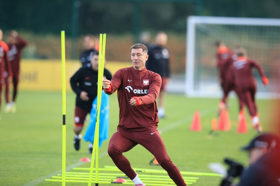 Robert Lewandowski na treningu reprezentacji Polski /Jarek Praszkiewicz /PAP