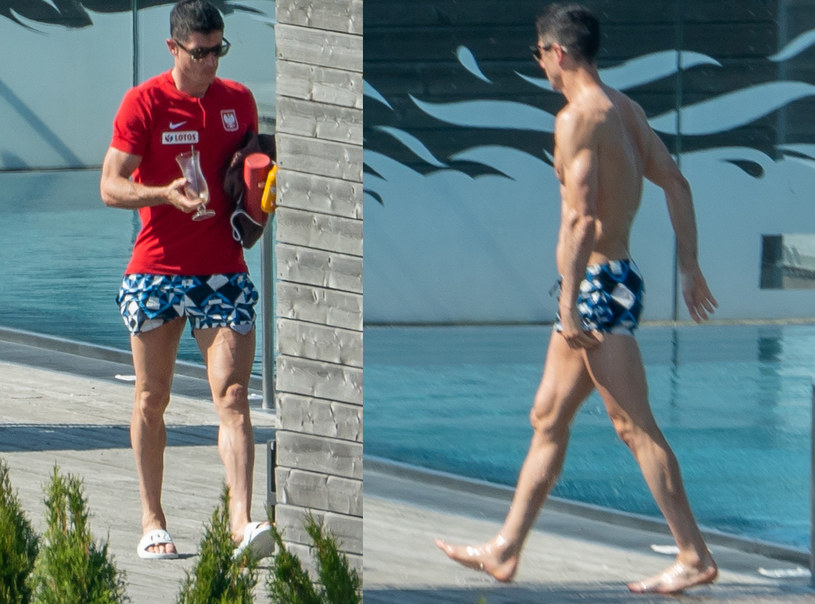 Robert Lewandowski nad basenem podczas Euro 2020 /Newspix