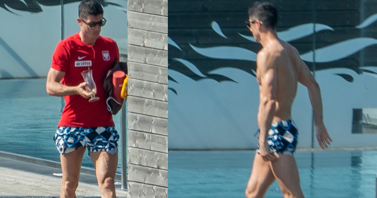 Robert Lewandowski nad basenem /Newspix