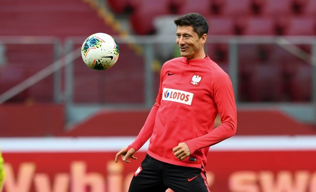 Robert Lewandowski podczas treningu w Warszawie /Piotr Nowak /PAP