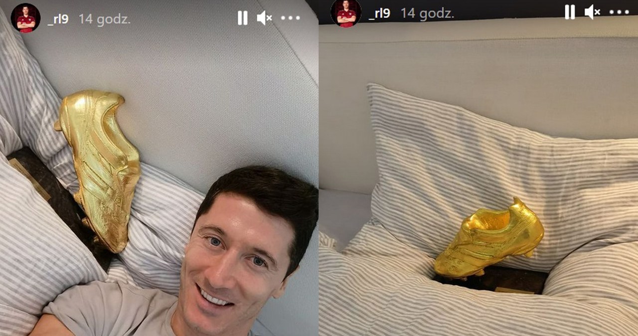 Robert Lewandowski poszedł spać ze Złotym Butem /Screen z instastory www.instagram.com/_rl9 /Instagram