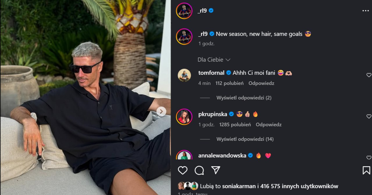 Robert Lewandowski w nowej fryzurze /https://www.instagram.com/p/DL8FaCJMPpa/?img_index=1/ /Instagram