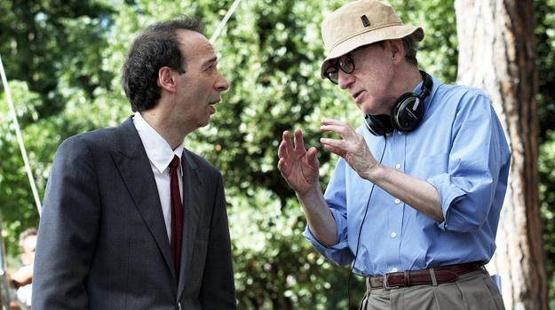 Roberto Benigni i Woody Allen na planie "Zakochanych w Rzymie" /materiały dystrybutora