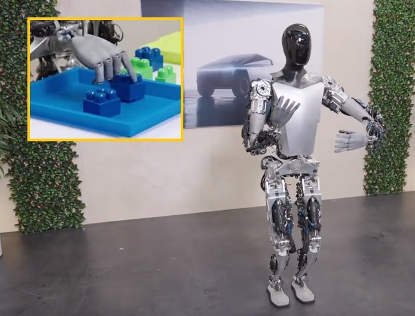 Robot Tesli przerażająco podobny do człowieka. Na filmie robi stójkę i układa klocki