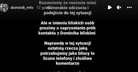 Rodzina i znajomi Dominika odpowiadają na zarzuty o sfingowanej śmierci /@dominik_mtv /Instagram