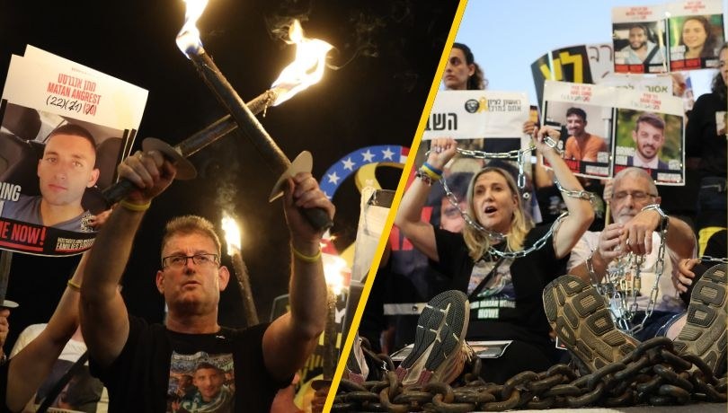 Rodziny zakładników domagały się wczoraj ich uwolnienia, ale też zakończenia wojny /ABIR SULTAN /PAP/EPA