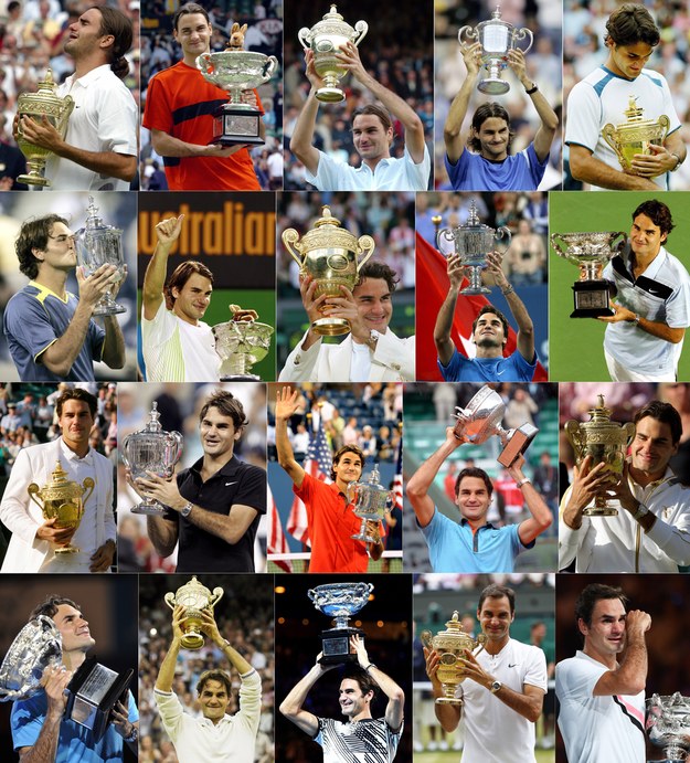 Roger Federer z trofeami /SRDJAN SUKI /PAP/EPA