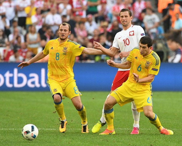 Roman Zozulia (z lewej) podczas meczu z Polską na Euro 2016 /AFP