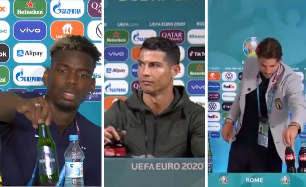 Ronaldo odsunął butelki Coca-Coli, Pogba piwo. UEFA upomina piłkarzy