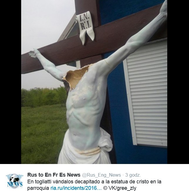 Rosja: Wandale zniszczyli figurę Chrystusa /Twitter