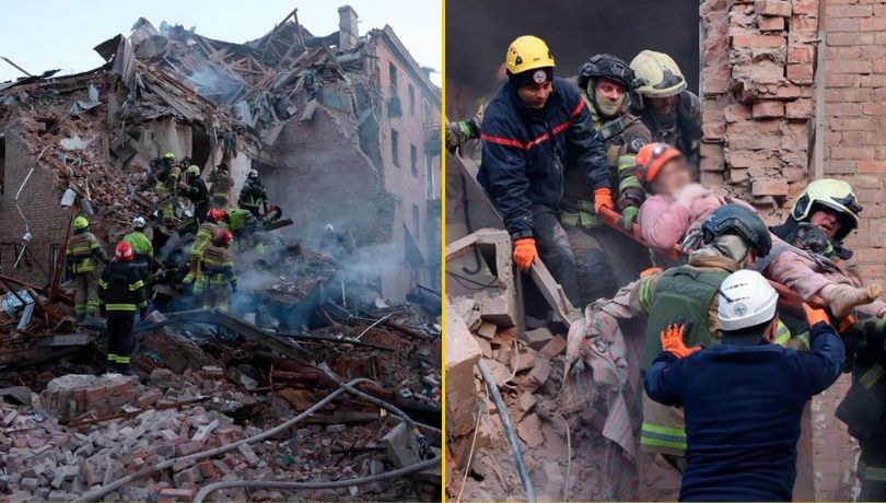 Rosja zaatakowała Dniepr, drony uderzyły m.in. bloki mieszkalne, 24/25 kwietnia 2026 roku /Państwowa Służba Ratownicza Ukrainy  /