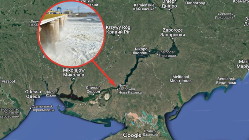 Rosjanie Zaminowali eletrownię wodną w Nowej Kachowce /Google Maps/Lalala0405/CC BY-SA 3.0 /Wikipedia