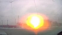 Rosyjski atak rakietowy nagrany kamerą samochodową