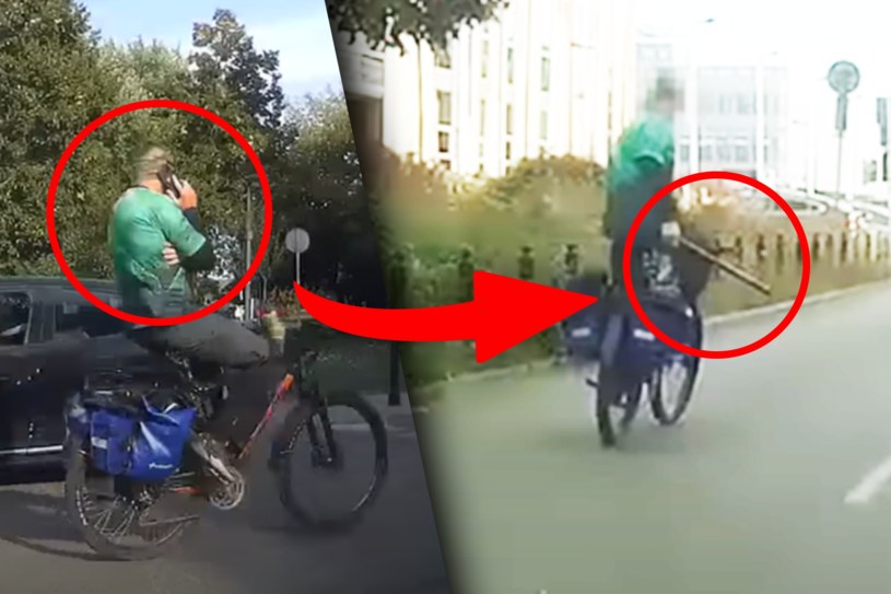 Rowerzysta złamał przepisy, potem wyciągnął pałkę/YouTube STOP CHAM /