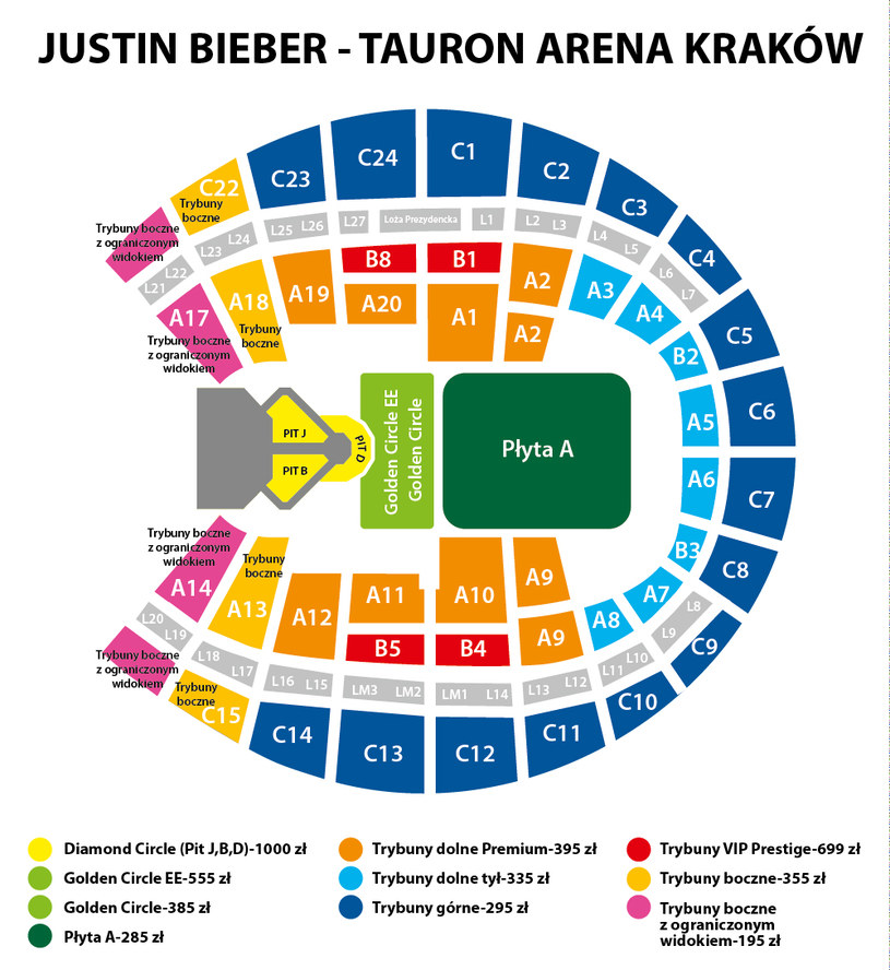 Rozkład miejsc na koncercie Justina Biebera w Tauron Arenie Kraków /.