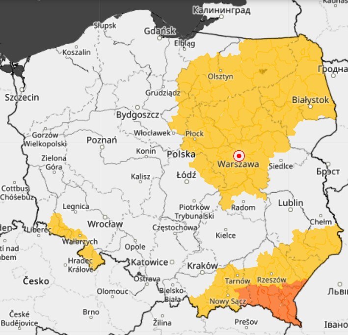 Rozkład ostrzeżeń IMGW; na południu intensywne opady śniegu, w środkowej i północno-wschodniej Polsce - silny mróz /IMGW /