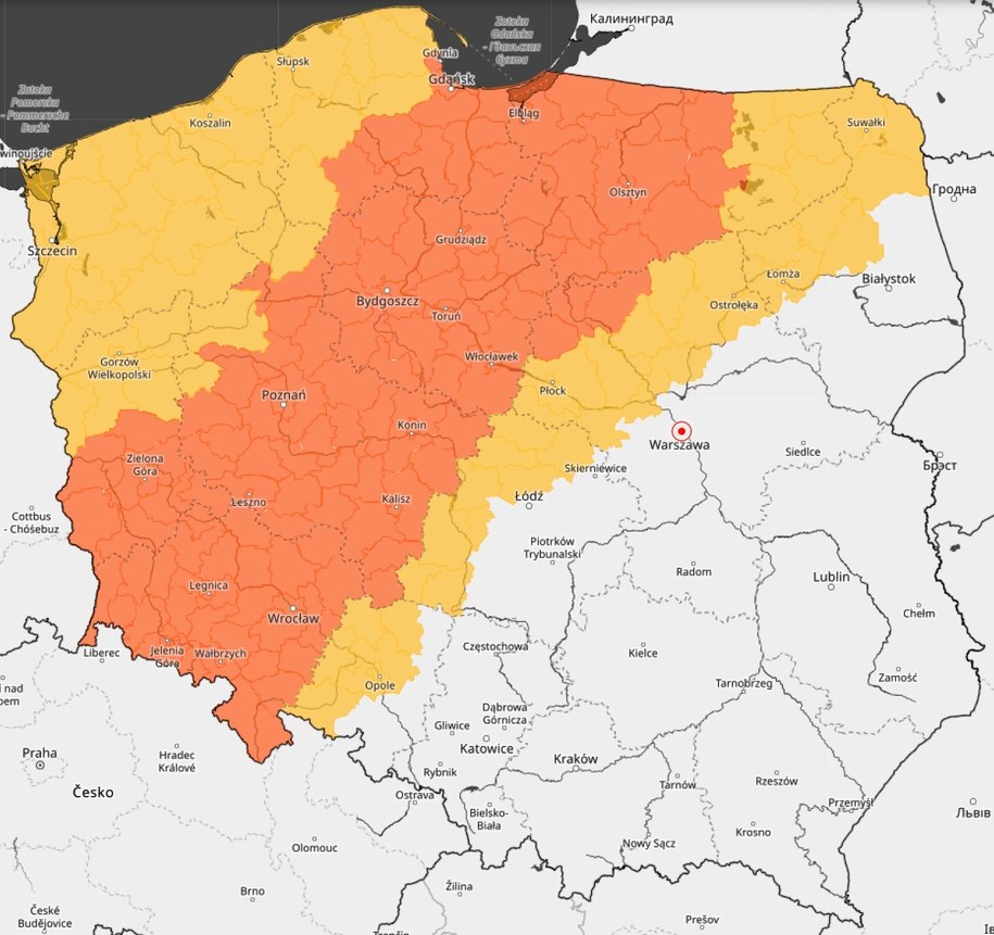 Rozkład wydanych w środę ostrzeżeń IMGW /
