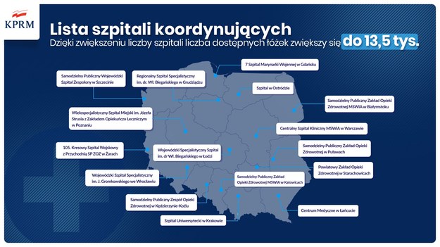 Rozmieszczenie szpitali koordynacyjnych. fot.: KPRM / gov.pl /RMF FM