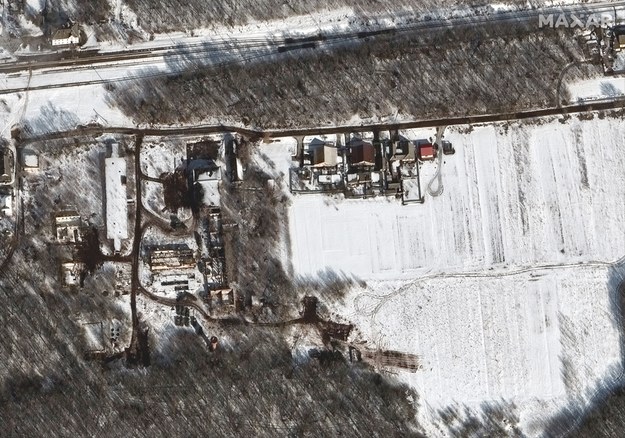 Rozmieszczenie wojsk w obszarze przemysłowym na północny zachód od Biełgorodu /MAXAR TECHNOLOGIES HANDOUT /PAP/EPA