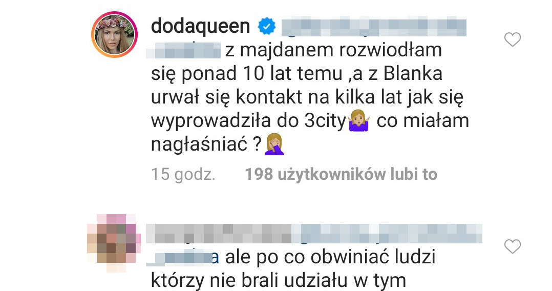 Rozmowa Dody pod ostatnim postem /Instagram