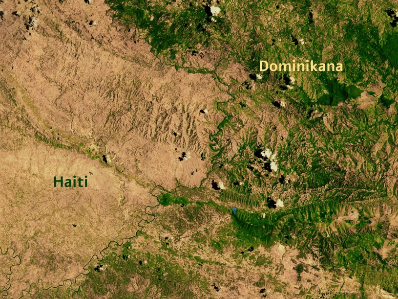 Różnica w zalesieniu pokazuje najlepiej granicę między Haiti a Dominikaną /Wikipedia