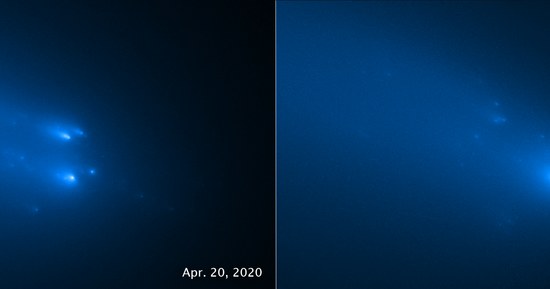 Rozpad C/2019 Y4 (ATLAS) zarejestrowany przez Kosmiczny Teleskop Hubble'a /NASA, ESA, STScI and D. Jewitt (UCLA) /NASA